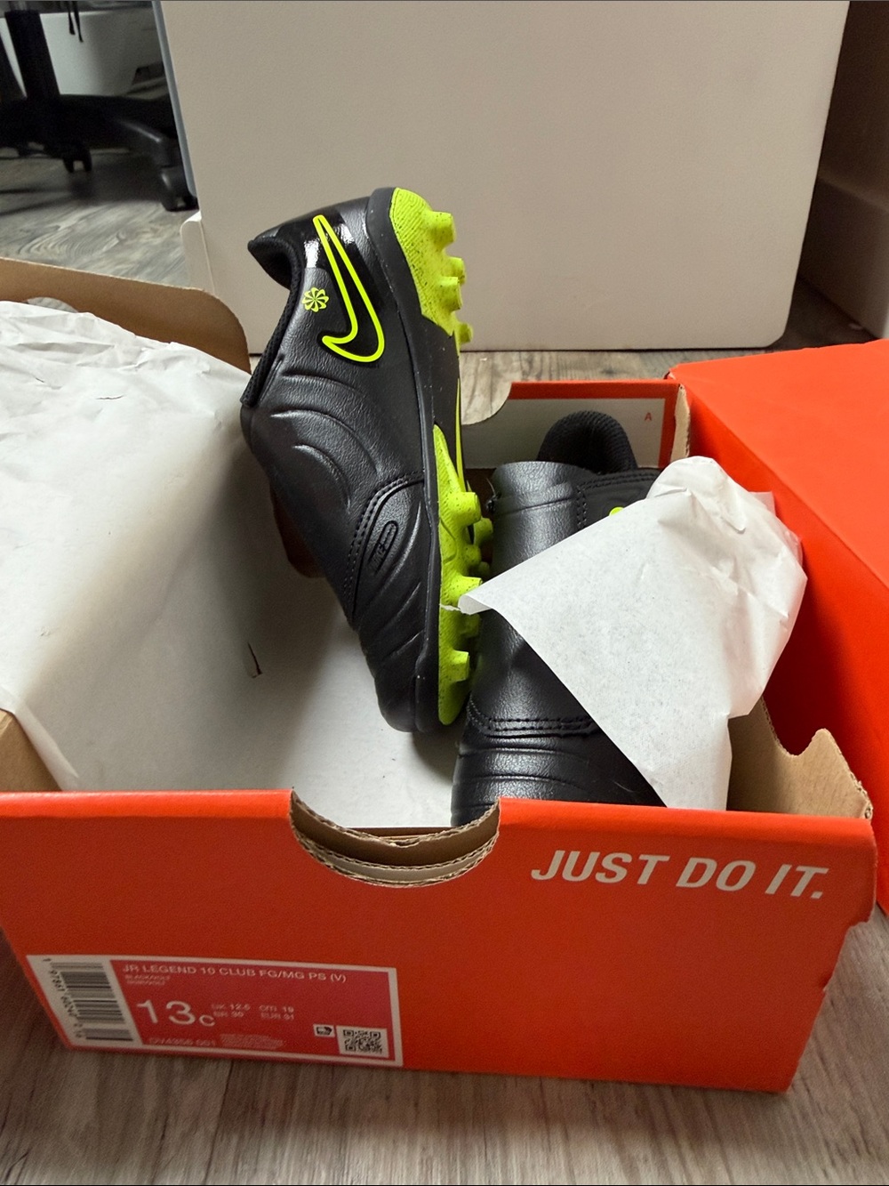 Nike Black and Neon Yellow Kids' Soccer Cleats